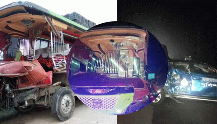 দাঁড়িয়ে থাকা ট্রাক ও পুলিশের গাড়িতে বাসের ধাক্কা, নিহত ২