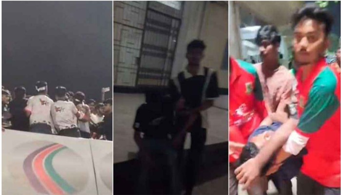 স্টেডিয়ামে ছাত্রলীগের ‘জয় বাংলা’ স্লোগান, জুলাইযোদ্ধাদের বেধড়ক পিটুনি স্টেডিয়ামে ছাত্রলীগের ‘জয় বাংলা’ স্লোগান, জুলাইযোদ্ধাদের বেধড়ক পিটুনি