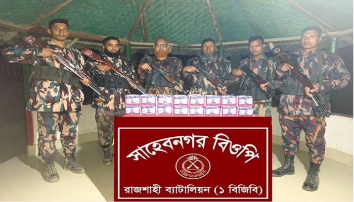 গোদাগাড়ী সীমান্তে বিজিবির অভিযানে ভারতীয় পাতার বিড়ি জব্দ