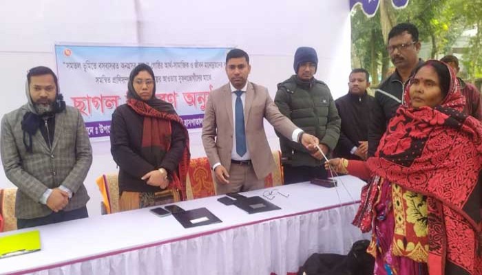 পুঠিয়ায় ক্ষুদ্র নৃ-গোষ্ঠীর জীবনমান উন্নয়নে ছাগল বিতরণ