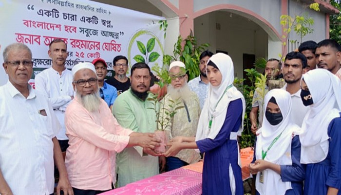 মেহেরচন্ডি উচ্চ বিদ্যালয়ে শিক্ষার্থী ও স্থানীয়দের মাঝে বিনামূল্যে গাছের চারা বিতরণ